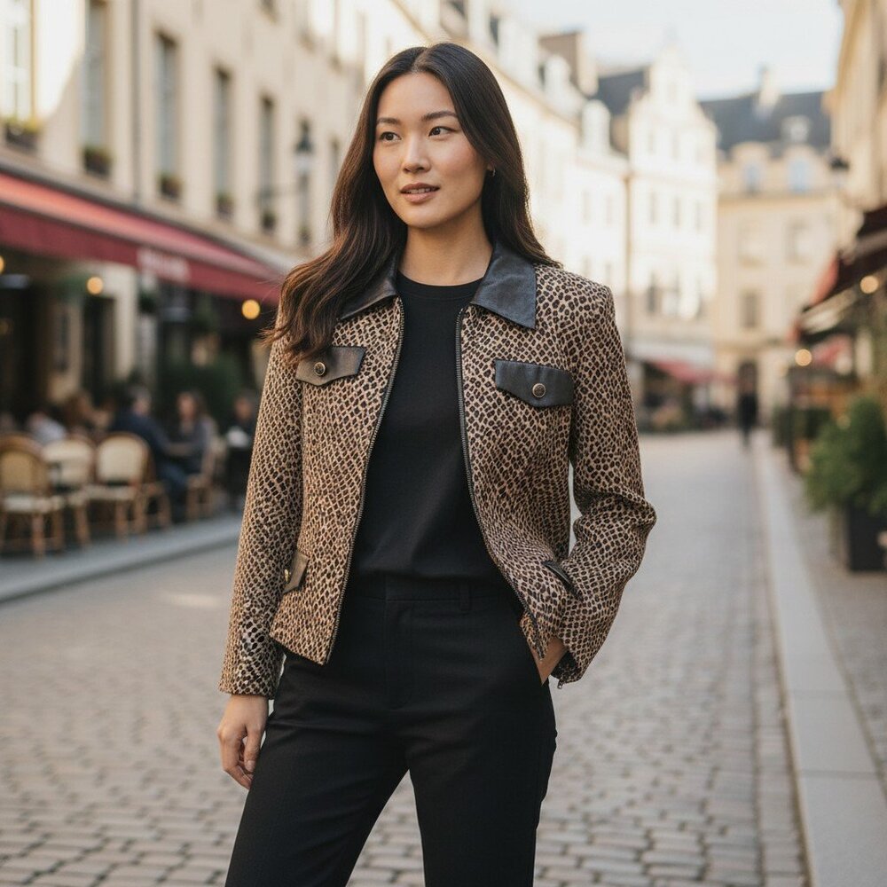 Vintage Diahann Carroll Leopard Print Jacket Womens 10 Animal Print Zip Blazer